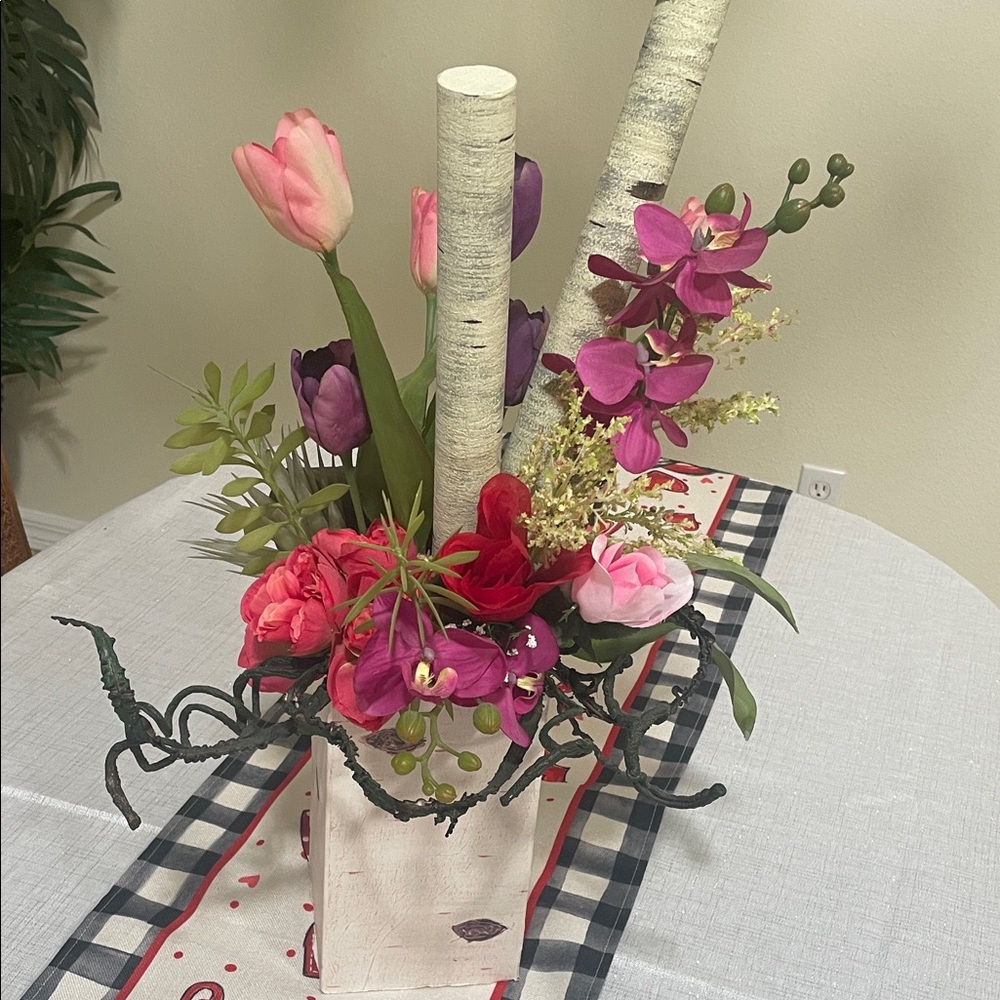Vibrant Faux Floral Arrangement with Pink and Purple Blooms